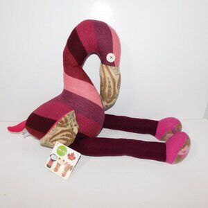 Cate & Levi Maroon Hand Made Reclaimed  Wool 24" Stuffed Flamingo Toy New w Tag